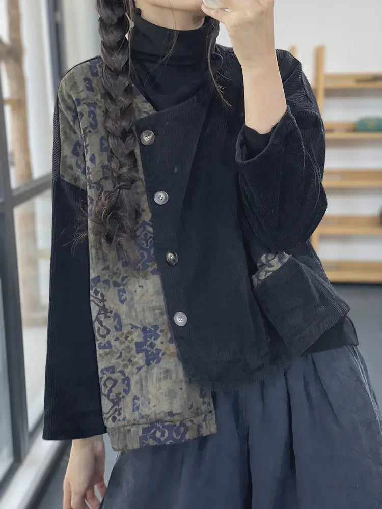 Retro Contrast Color Cotton Coat Jacket Women