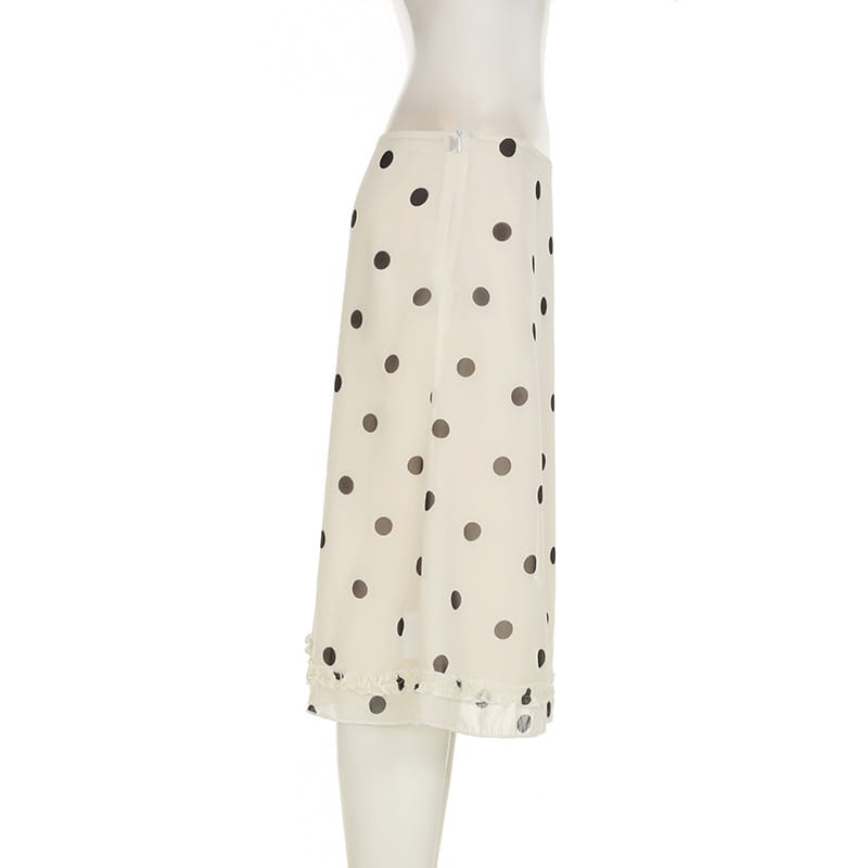 Women’s French-style Color Matching Polka Dot Side Zipper Pleated Hip Skirt