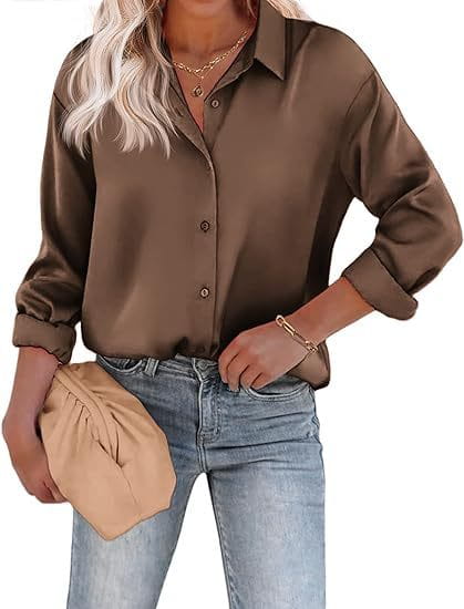 Women’s Satin Top Long Sleeve Button Shirt Autumn