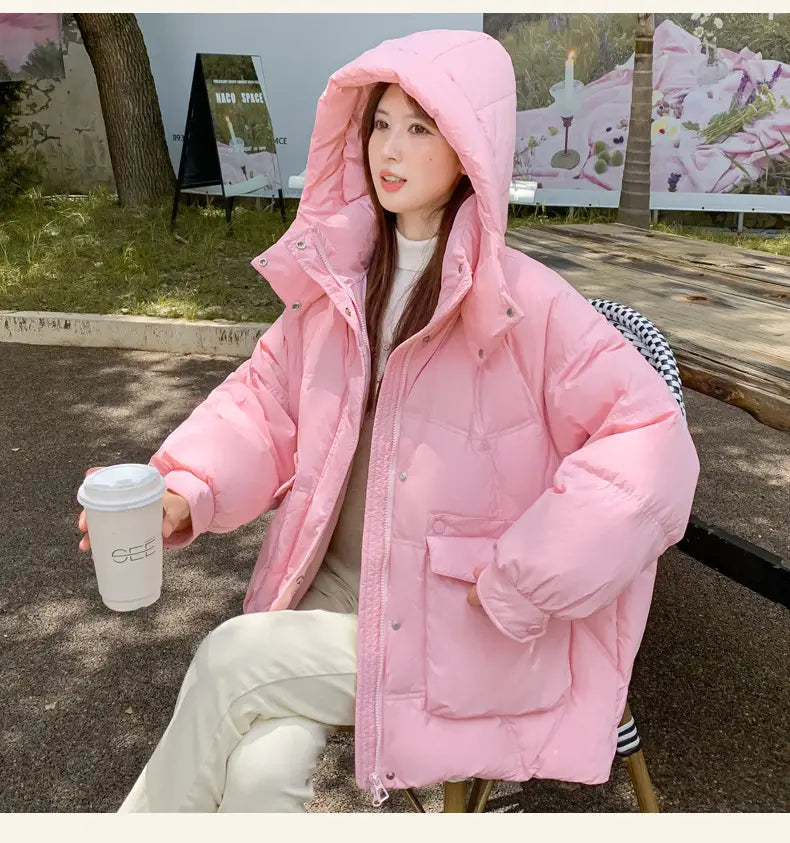 Women’s White Duck Down Korean Style Slimming Hooded Thick Down Jacket