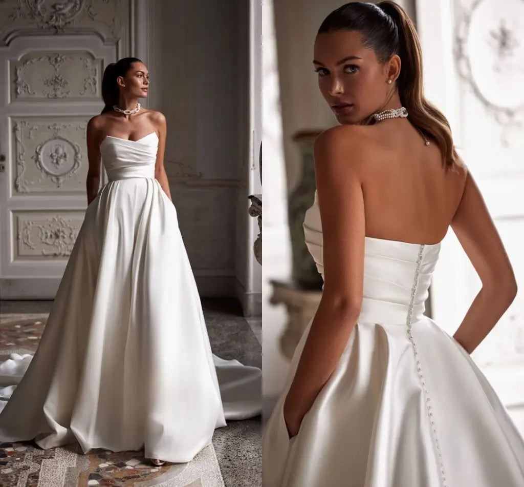 Four Seasons New Style White Satin Tube Top Simple Dress