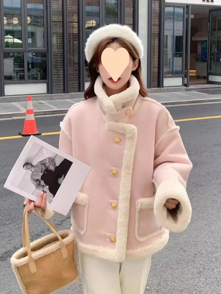 Women’s Korean Suede Motorcycle Clothing Berber Fleece Coat