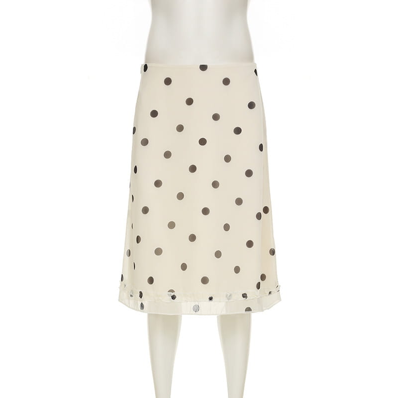 Women’s French-style Color Matching Polka Dot Side Zipper Pleated Hip Skirt