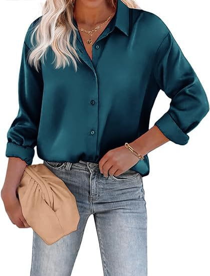 Women’s Satin Top Long Sleeve Button Shirt Autumn