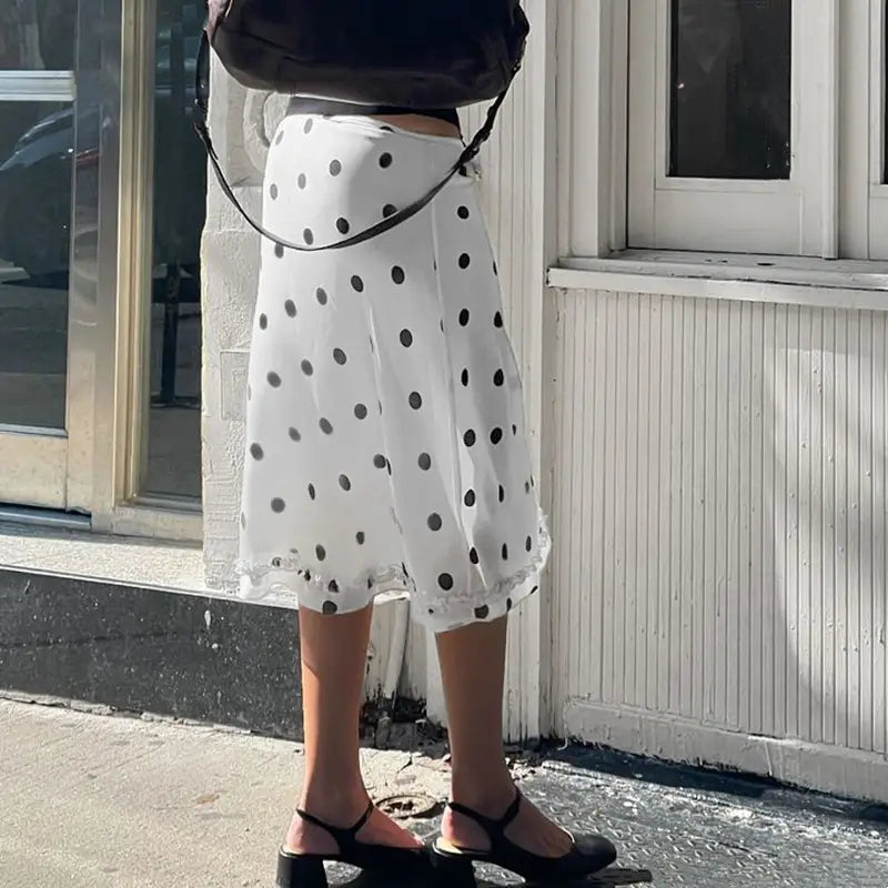 Women’s French-style Color Matching Polka Dot Side Zipper Pleated Hip Skirt