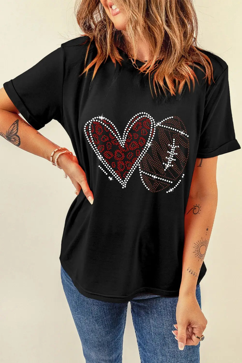 Heart Printing Pullover Pure Cotton Short Sleeve T-shirt