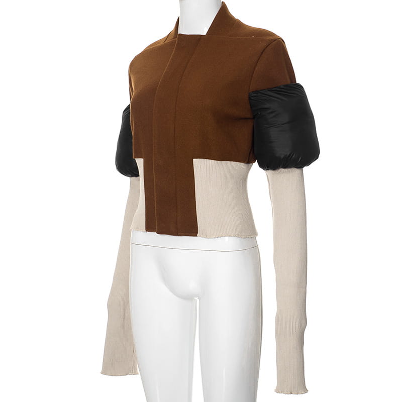 Autumn And Winter New Contrast Color Stand-up Collar Zipper Cardigan Outerwear