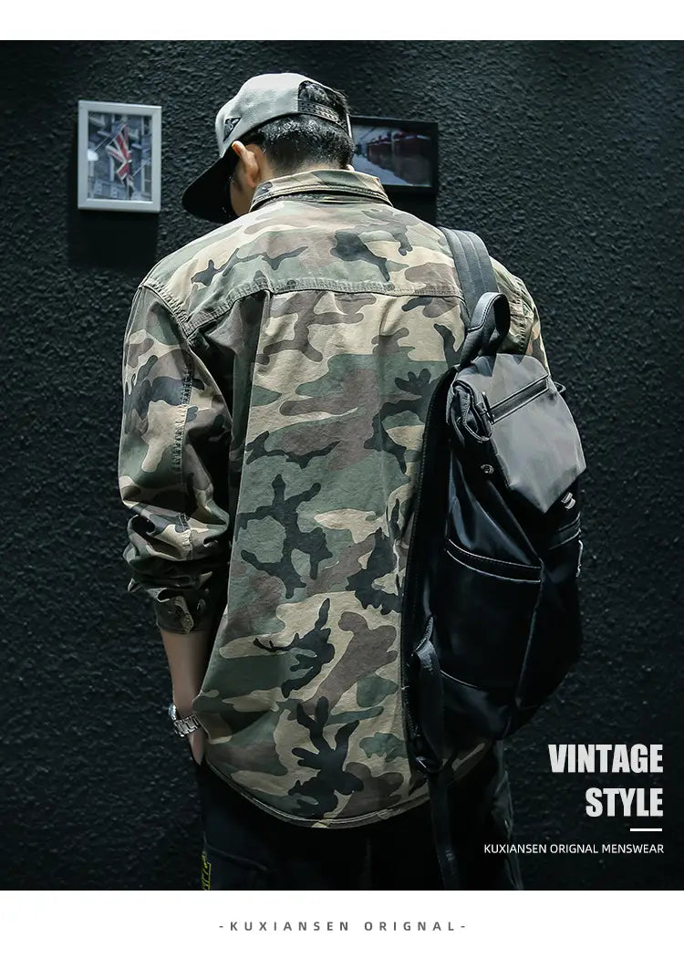 Camouflage Long Sleeve Tooling Shirt Jacket Men