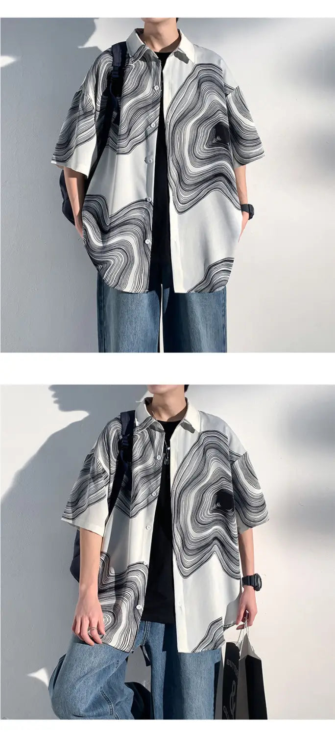 Summer Menswear Shirt Hong Kong Style Fashionable Temperament Short Sleeve