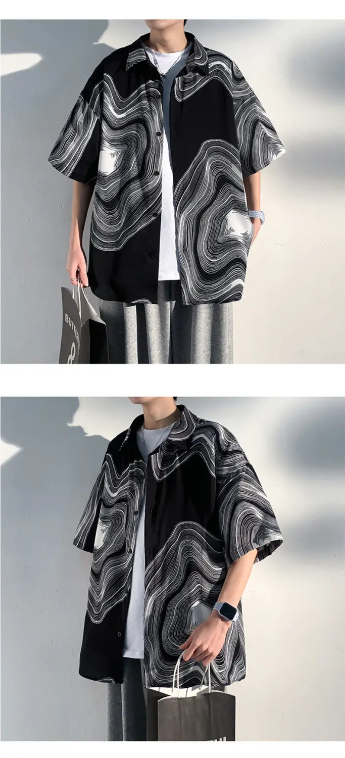 Summer Menswear Shirt Hong Kong Style Fashionable Temperament Short Sleeve