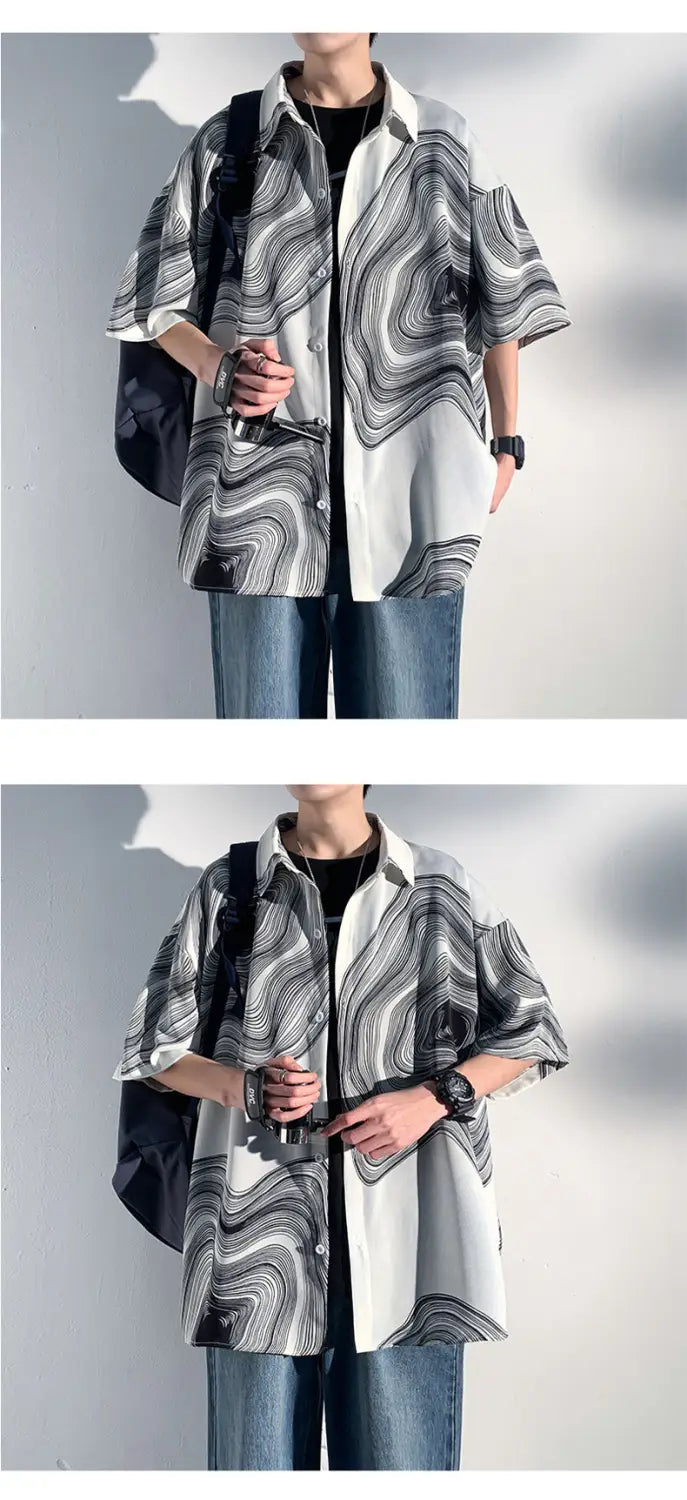Summer Menswear Shirt Hong Kong Style Fashionable Temperament Short Sleeve