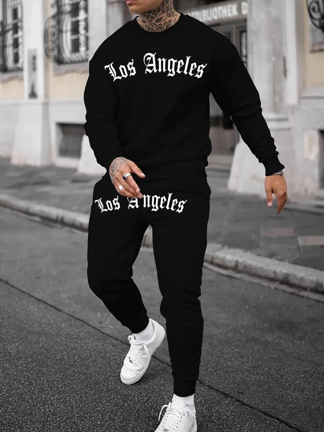 Sports Men’s Clothing Casual Retro Digital Printed Round Neck Sweater Suit