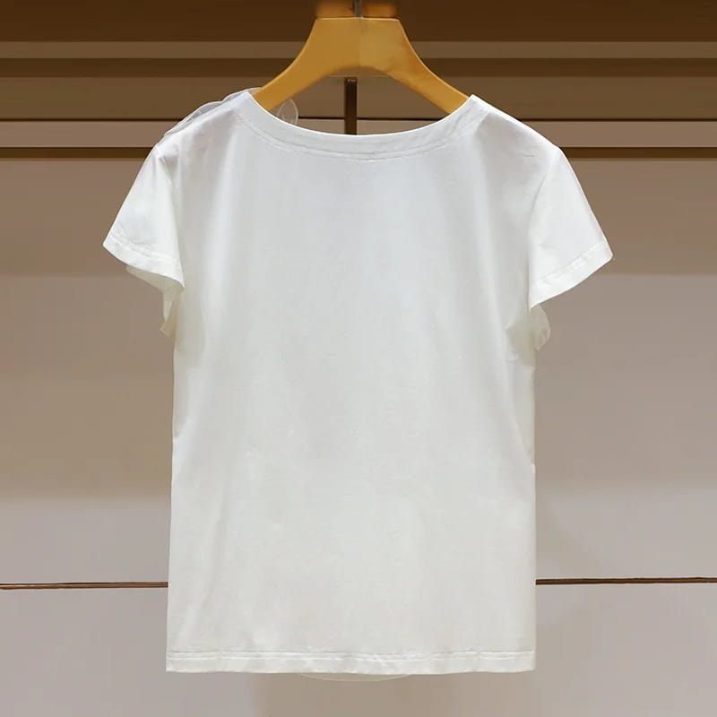 Round Neck Three-dimensional Flower Decoration Fashion Ruffle Sleeve Loose Slim Top