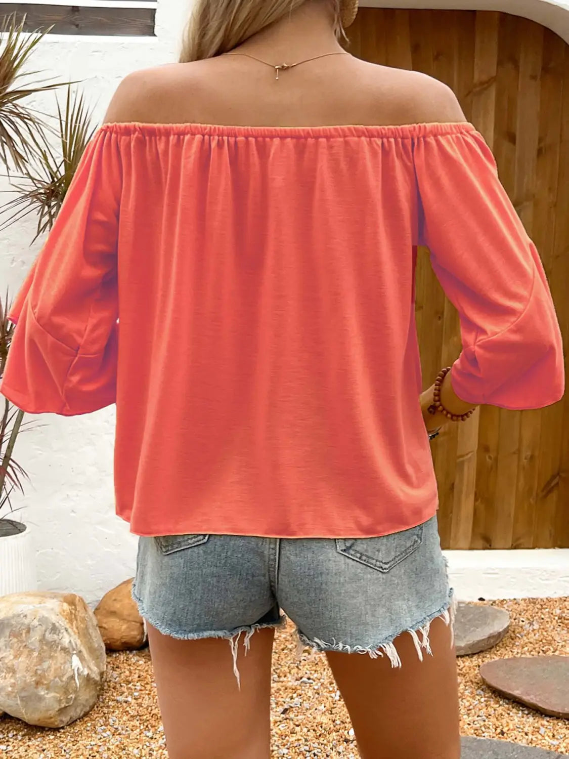 Summer Fall Women’s Clothing Solid Color Off-shoulder Casual T-shirt Top