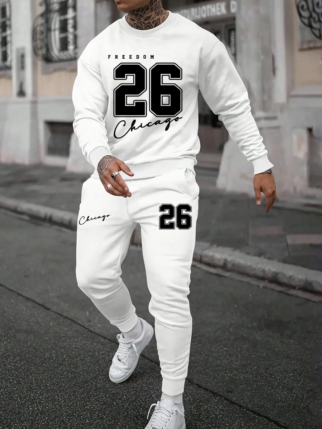 Sports Men’s Clothing Casual Retro Digital Printed Round Neck Sweater Suit