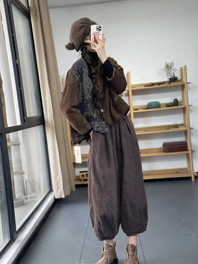 Retro Contrast Color Cotton Coat Jacket Women