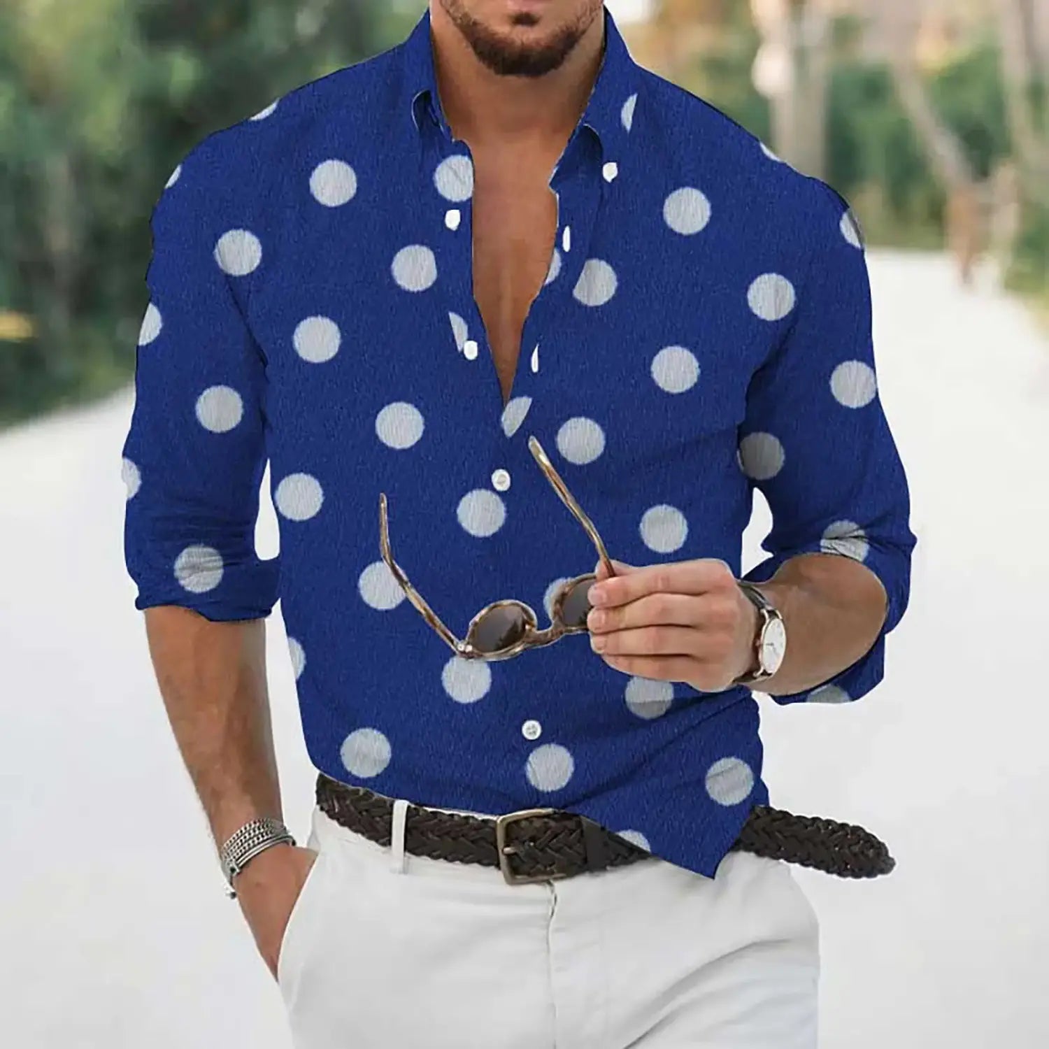 3D Polka-dot Loose-fitting Long Sleeve Printed Shirt