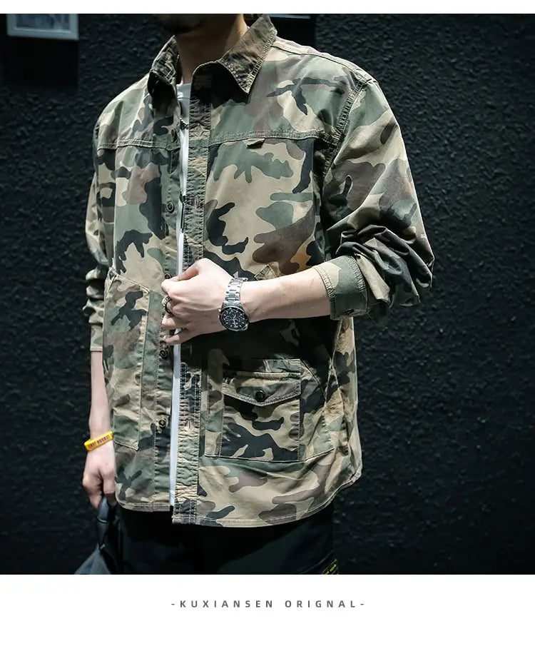 Camouflage Long Sleeve Tooling Shirt Jacket Men