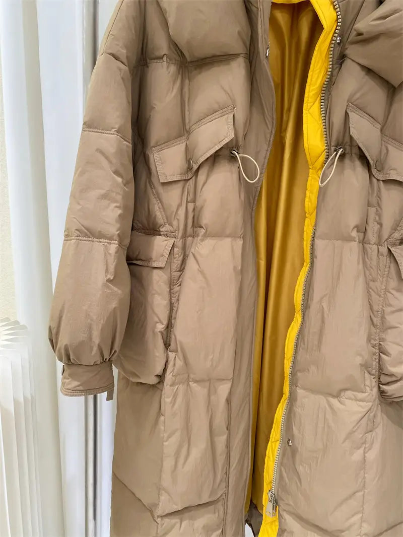 Korean Style Winter Clothes Hooded Women’s Over-the-knee Quilt Down Jacket