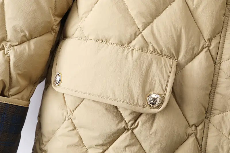New Denim Stitching Diamond Plaid Cotton Coat Jacket Women