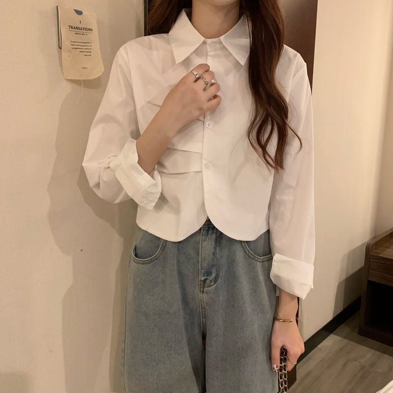 French White Shirt Women’s Spring Design Sense Niche Shirt Temperament High Sense Chic Beautiful Short Long Sleeve Top