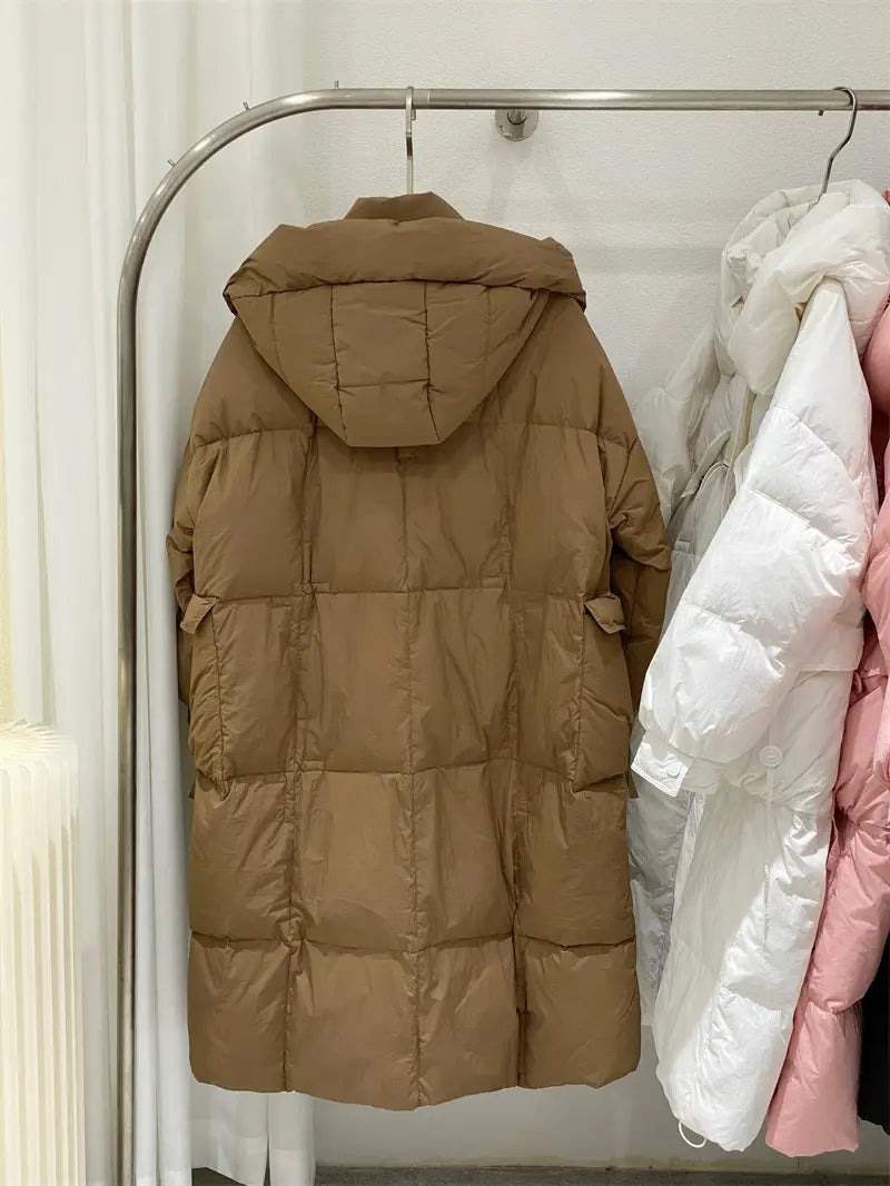 Korean Style Winter Clothes Hooded Women’s Over-the-knee Quilt Down Jacket