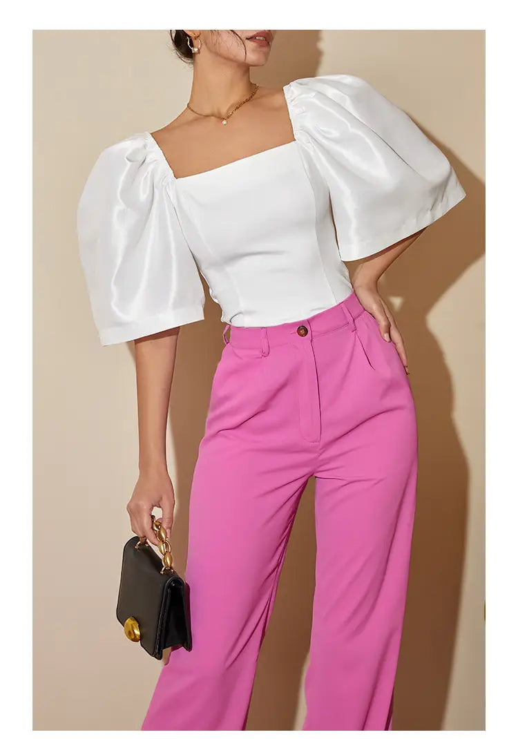 Women’s Retro Lantern Sleeve Square Collar Elegant Top