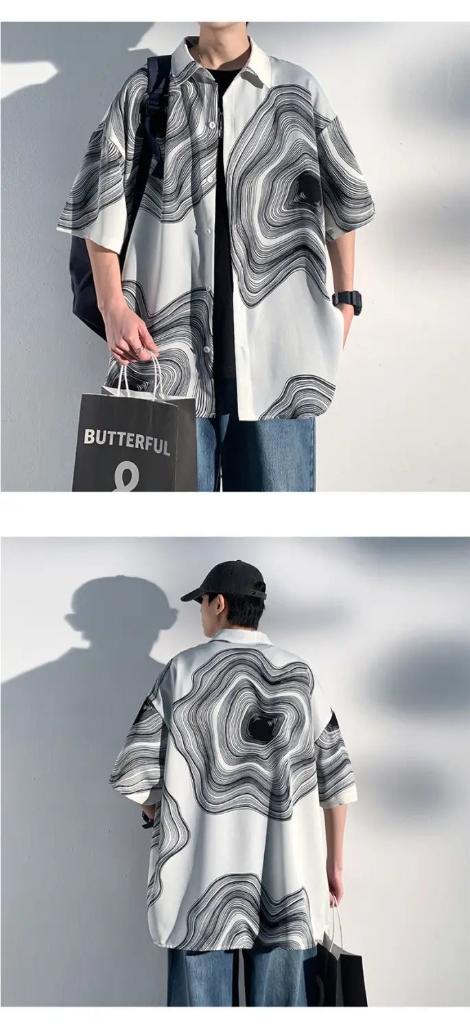 Summer Menswear Shirt Hong Kong Style Fashionable Temperament Short Sleeve