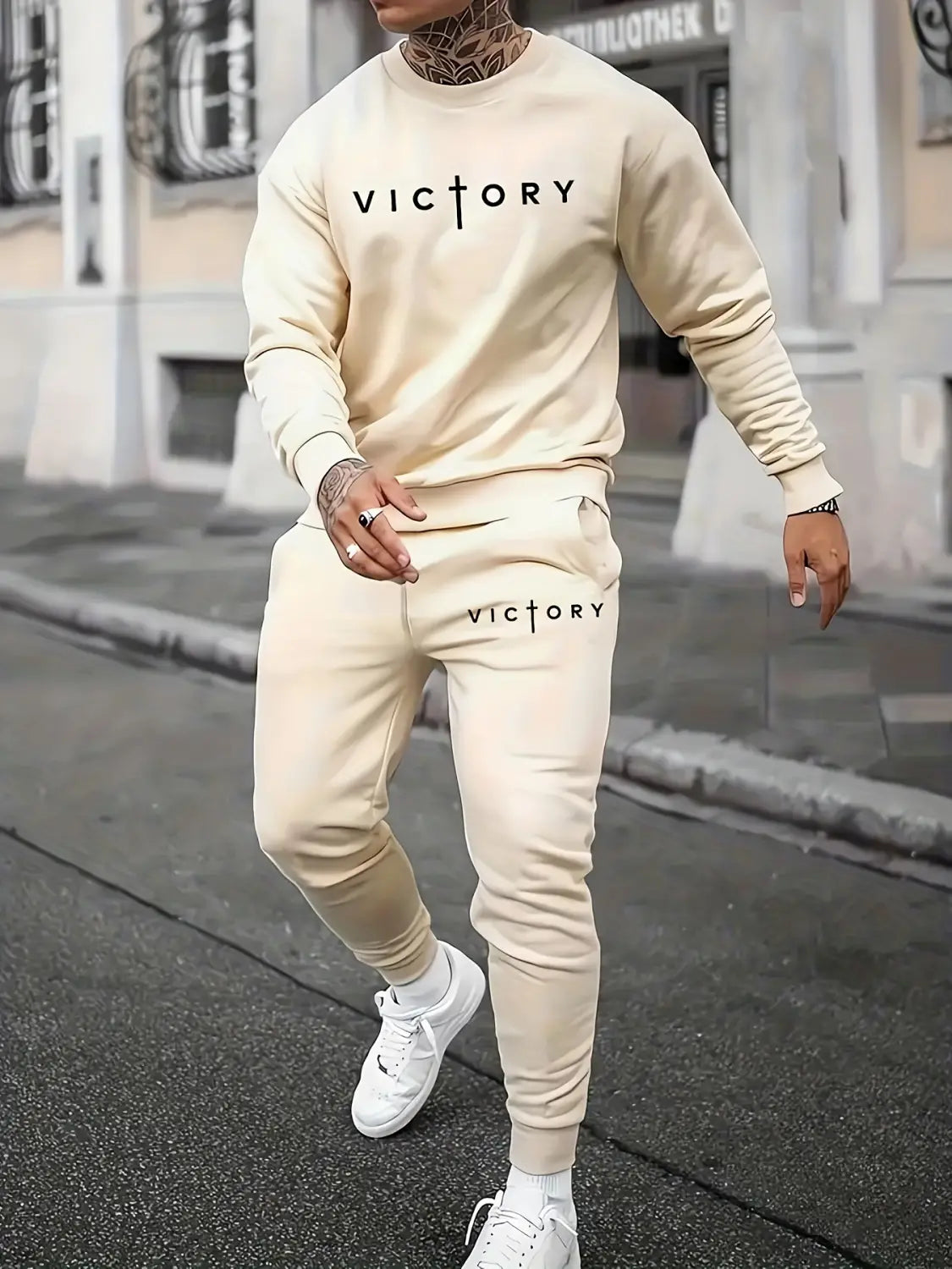 Sports Men’s Clothing Casual Retro Digital Printed Round Neck Sweater Suit