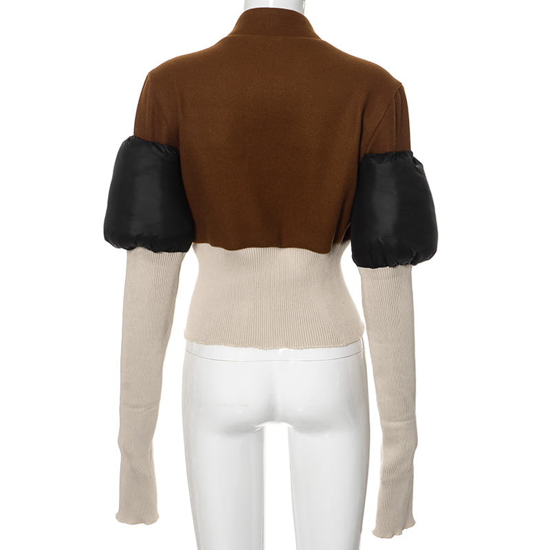 Autumn And Winter New Contrast Color Stand-up Collar Zipper Cardigan Outerwear