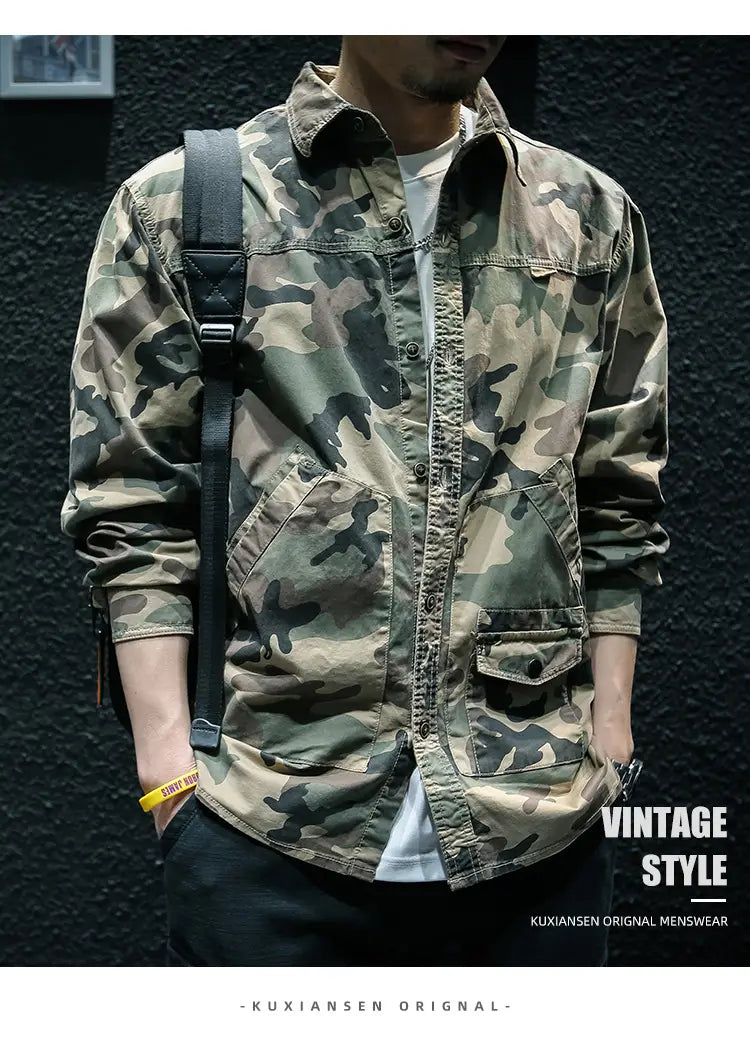 Camouflage Long Sleeve Tooling Shirt Jacket Men