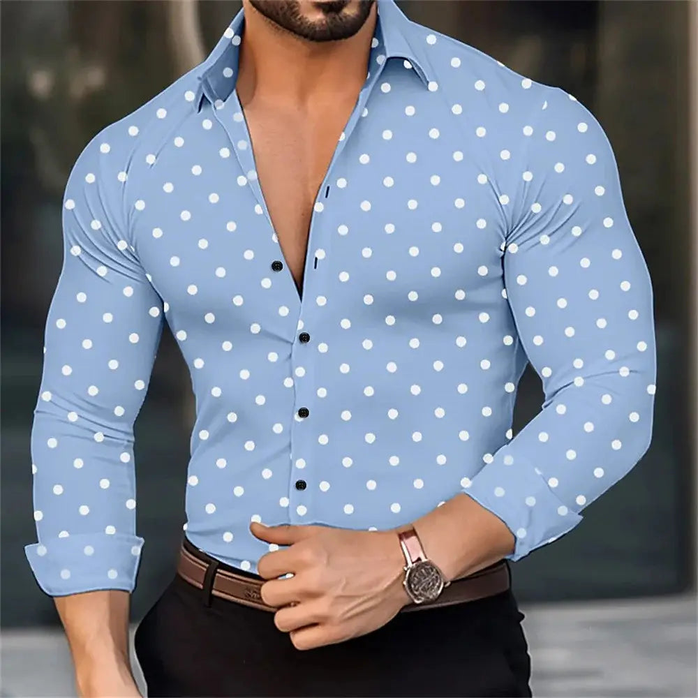3D Polka-dot Loose-fitting Long Sleeve Printed Shirt
