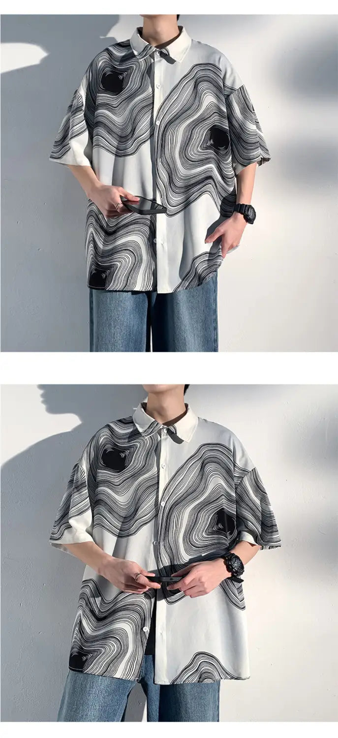Summer Menswear Shirt Hong Kong Style Fashionable Temperament Short Sleeve