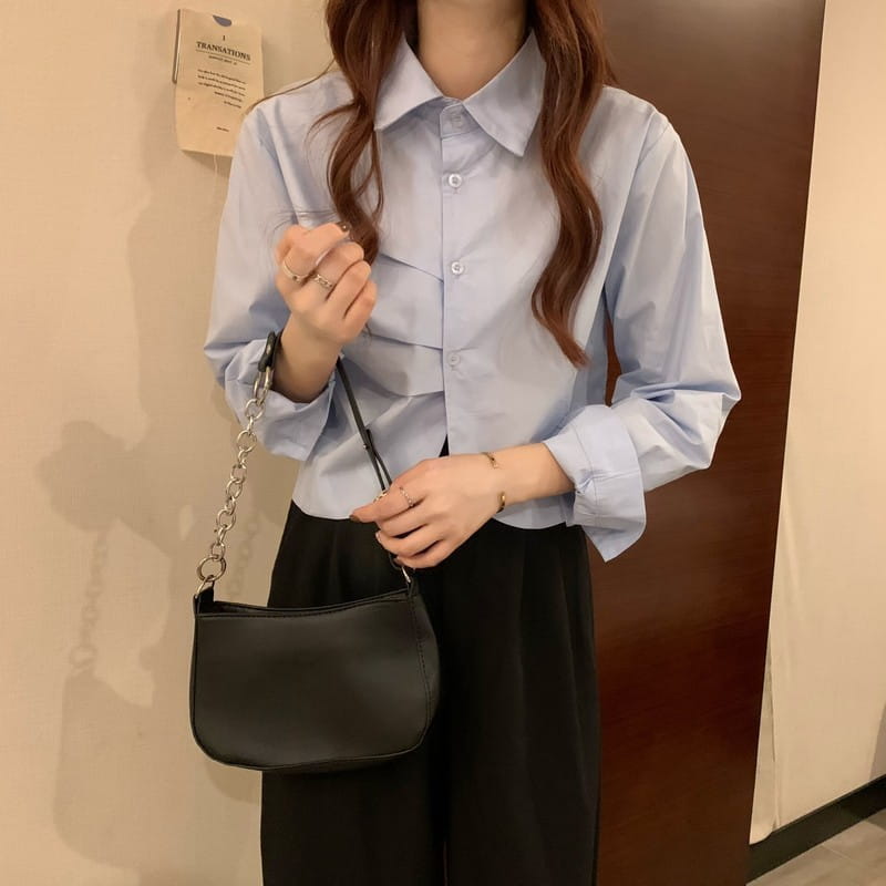 French White Shirt Women’s Spring Design Sense Niche Shirt Temperament High Sense Chic Beautiful Short Long Sleeve Top