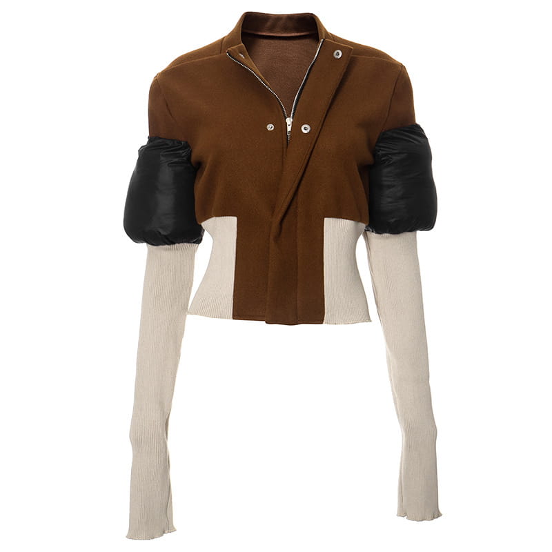 Autumn And Winter New Contrast Color Stand-up Collar Zipper Cardigan Outerwear