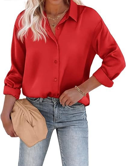 Women’s Satin Top Long Sleeve Button Shirt Autumn