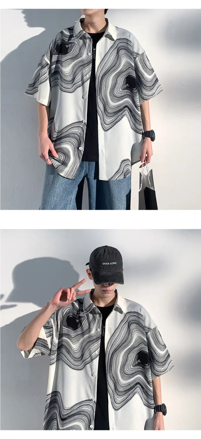 Summer Menswear Shirt Hong Kong Style Fashionable Temperament Short Sleeve