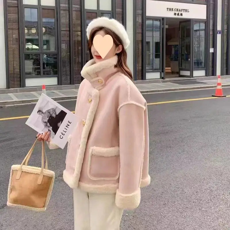 Women’s Korean Suede Motorcycle Clothing Berber Fleece Coat