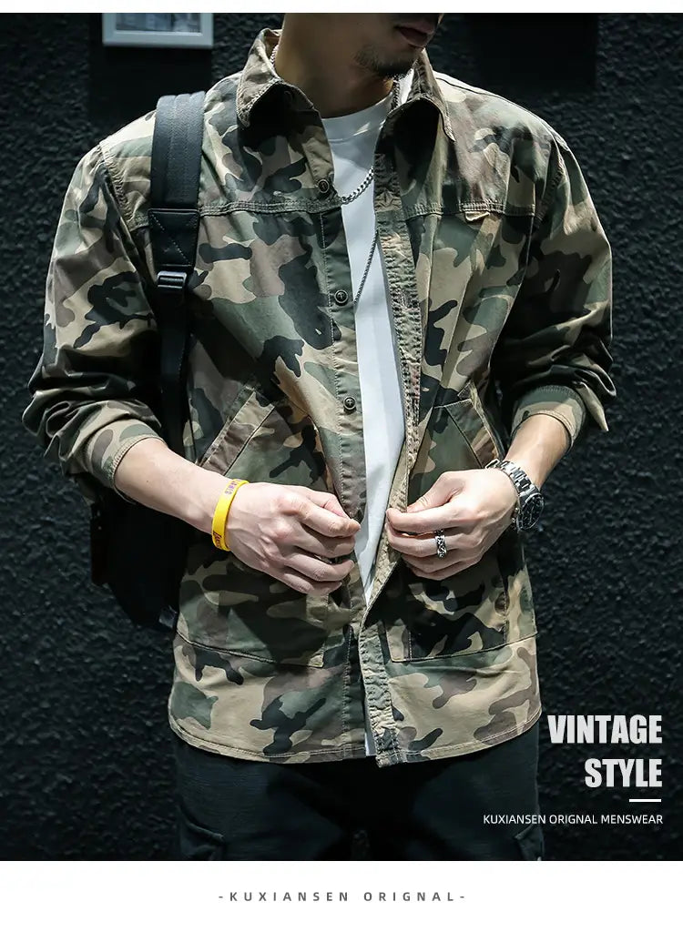 Camouflage Long Sleeve Tooling Shirt Jacket Men