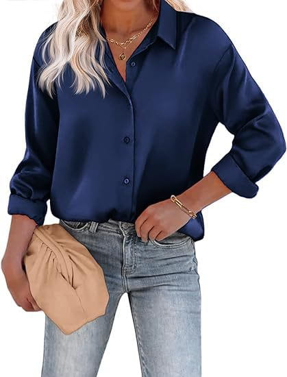 Women’s Satin Top Long Sleeve Button Shirt Autumn