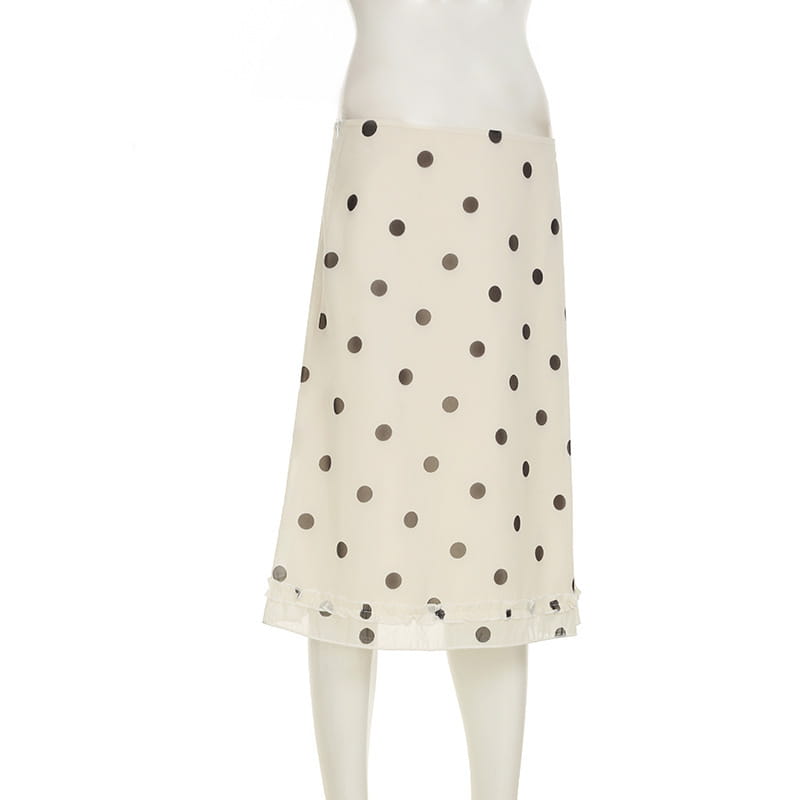 Women’s French-style Color Matching Polka Dot Side Zipper Pleated Hip Skirt