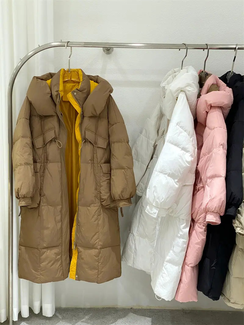 Korean Style Winter Clothes Hooded Women’s Over-the-knee Quilt Down Jacket