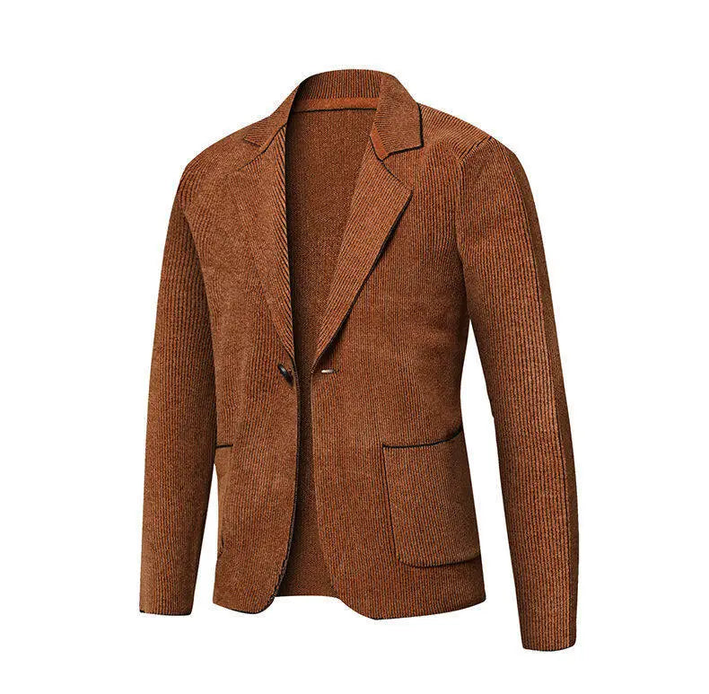 Men’s Solid Color Cardigan Small Suit Knitted Jacket