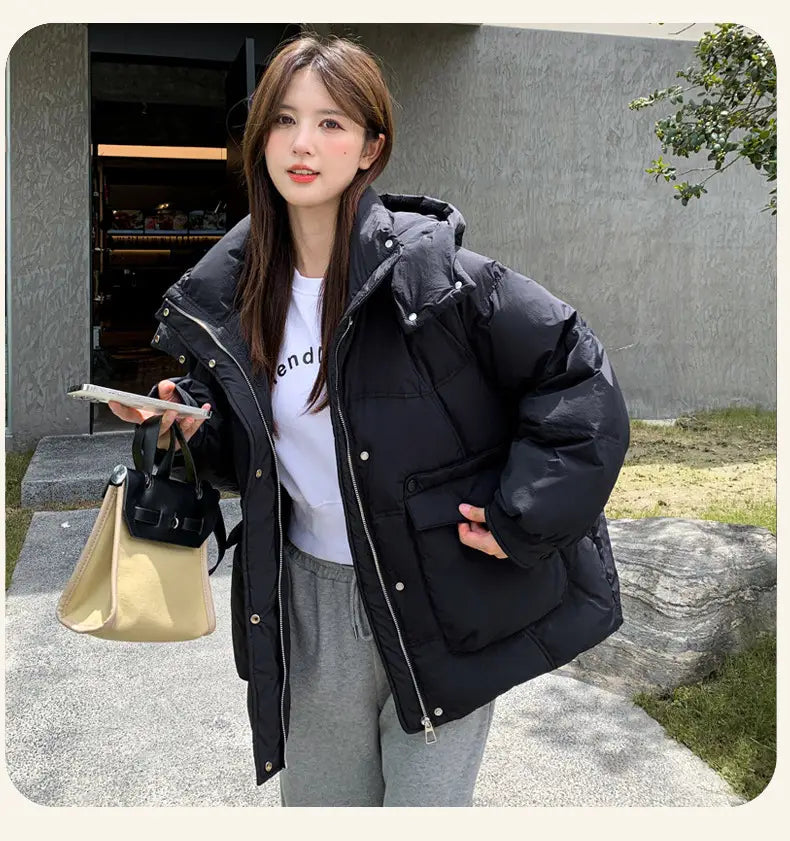 Women’s White Duck Down Korean Style Slimming Hooded Thick Down Jacket