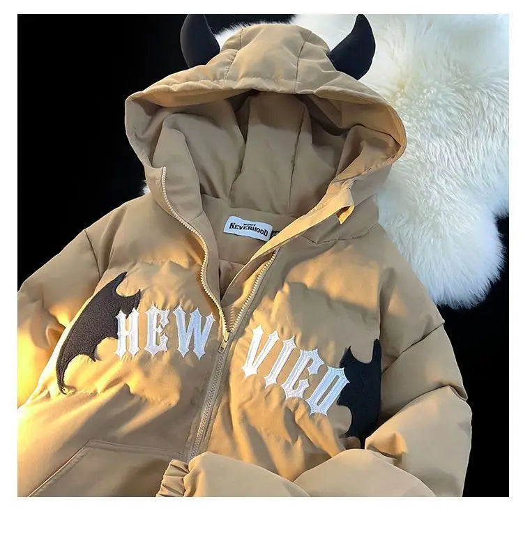 American Retro Embroidered Hooded Cotton Coat