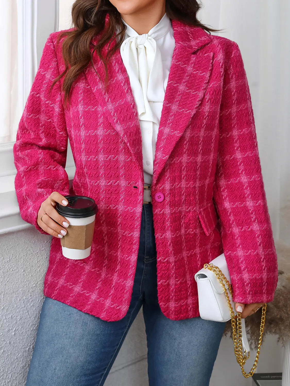 Temperament Commute Plaid Plus Size Coat