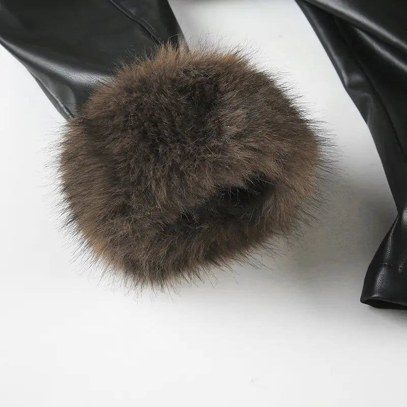 American Street Loose Fur Collar Leather Coat