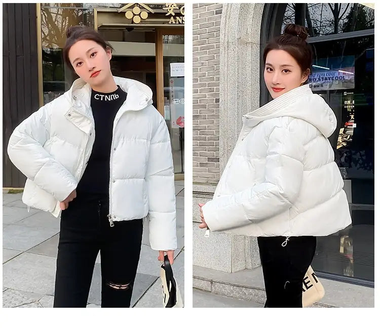 Women’s Simple Casual Hooded Short Down Jacket
