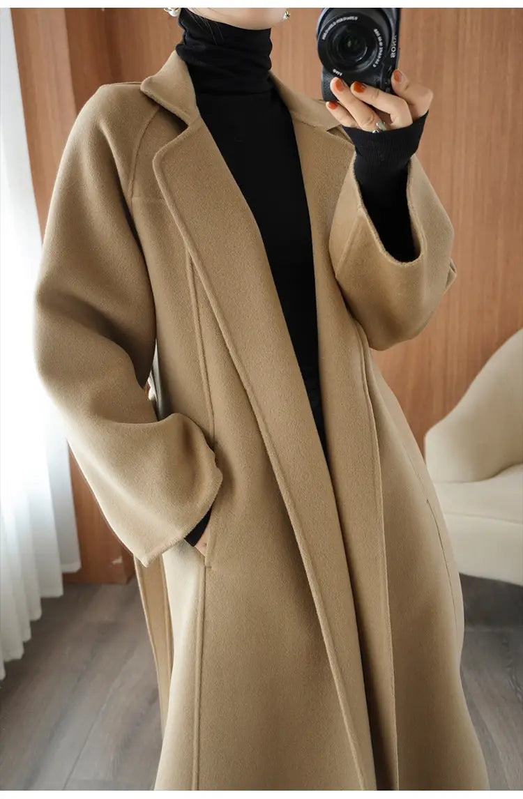 Reversible Cashmere Coat Women’s Mid-length Loose Over Knee Coat