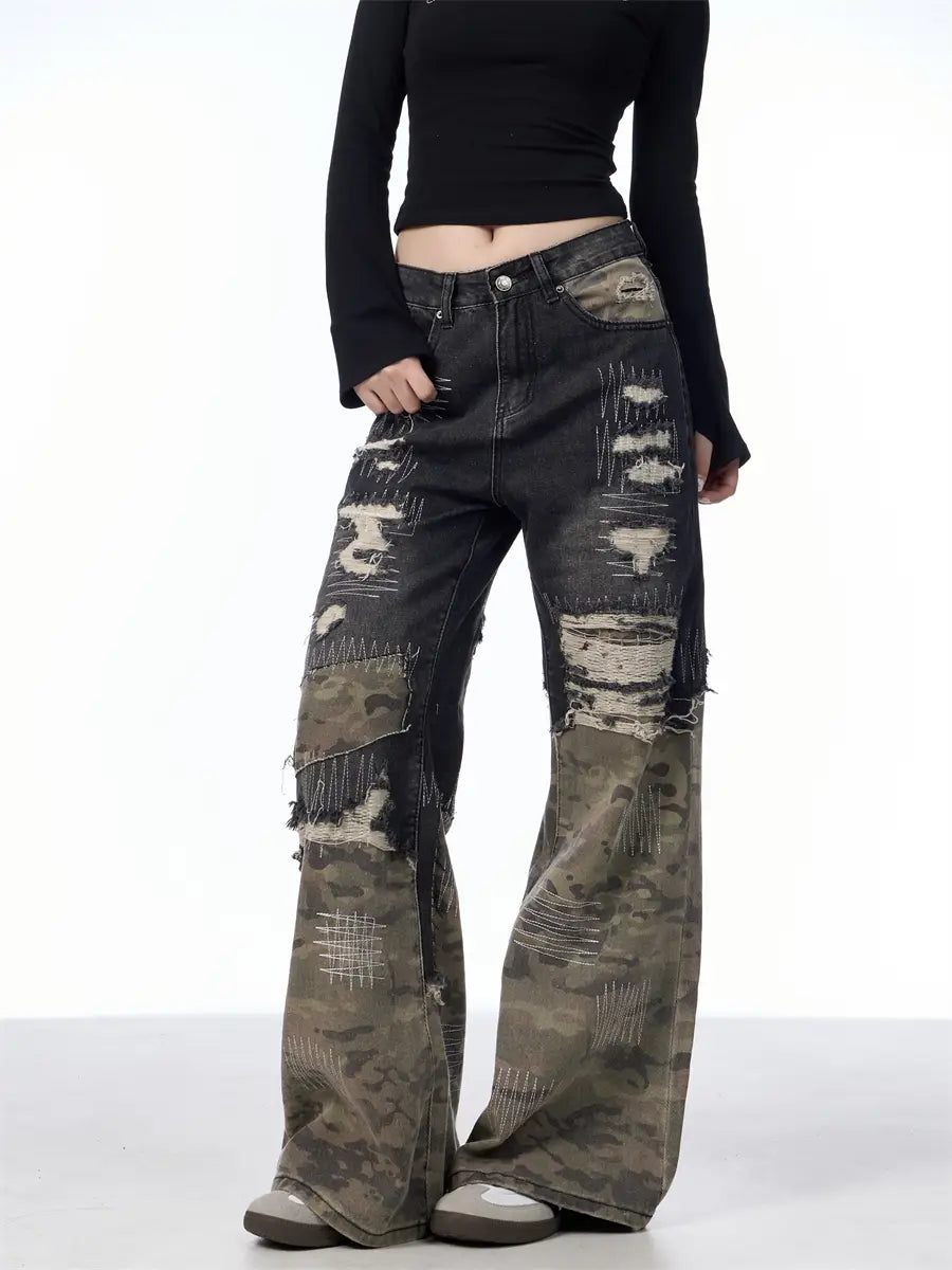 American High Street Camouflage Stitching Pants
